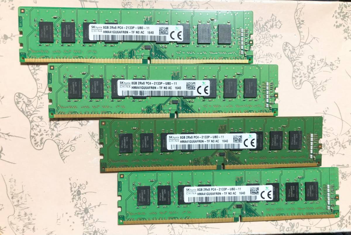 メモリ サーバーパソコン用 SK hynix (DDR4-2133P) ECC Registered 8GBx4枚合計32GB 動作品・_画像1