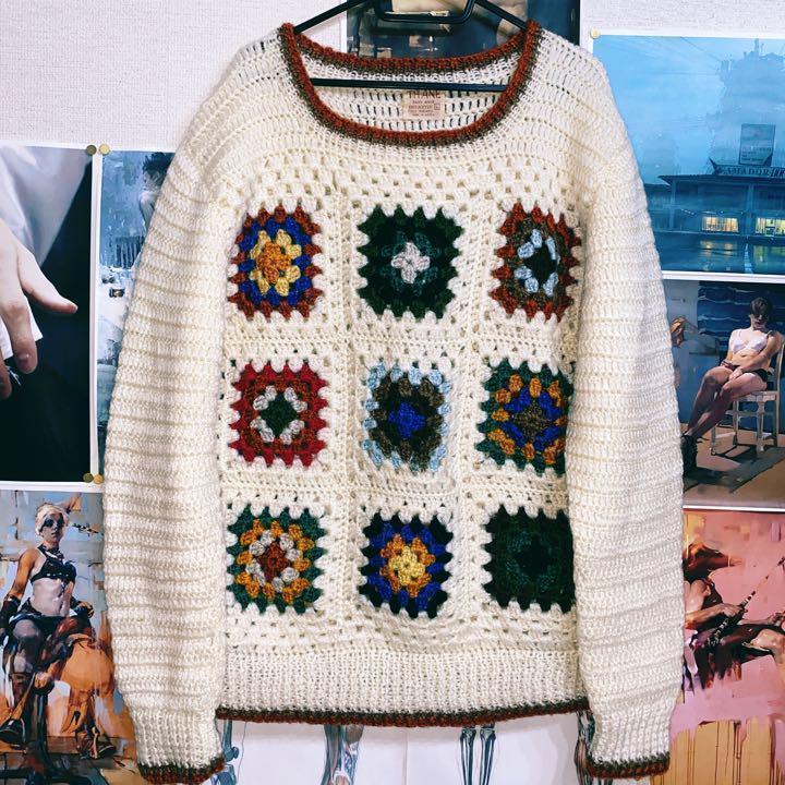 70s/vintage sweater/クロシェ編み/L/THANE