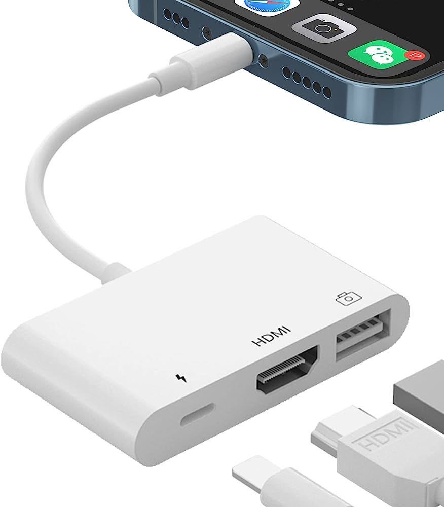 iPhone HDMI 変換ケーブル 1080P hdmiポート+USB 高速ポート+Lightning