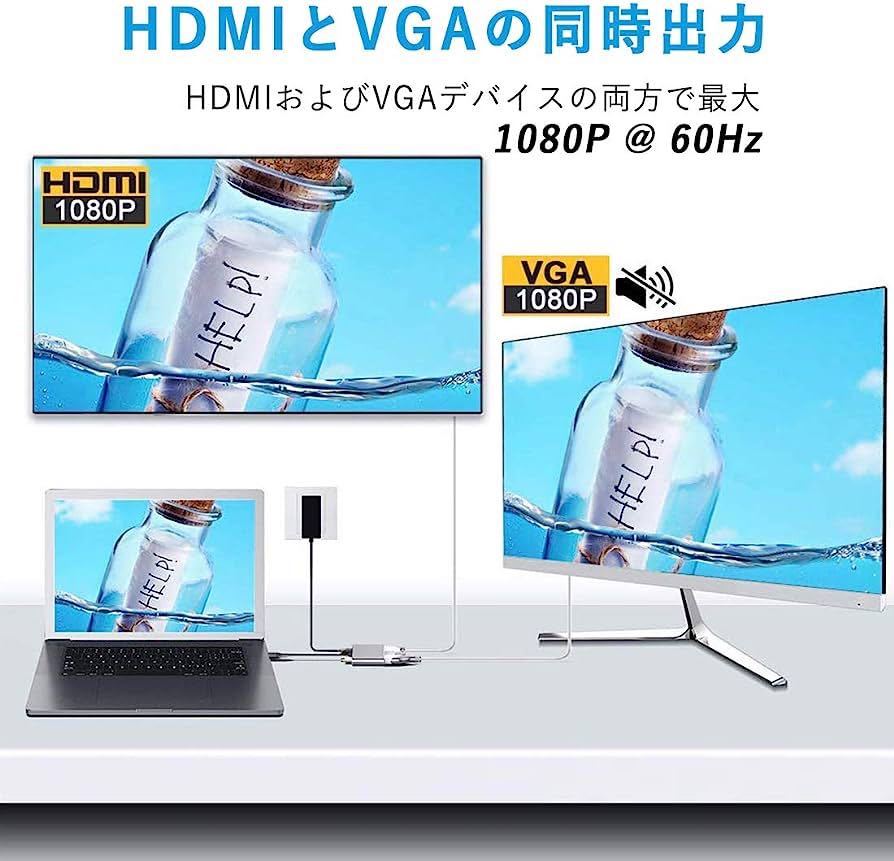 4ポート USB Type C アダプタ ハブ HDMI VGA 旅行用【4K対応HDMI出力ポート / VGAコンバーターポート / USB3.0高速ポート / 49W出力 充電_画像6