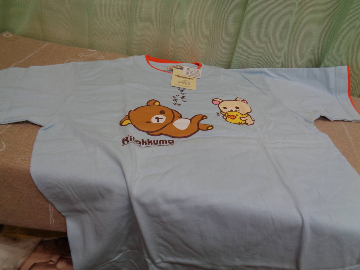 リラックマTシャツ　半袖　水色×オレンジ　2Lサイズ　在庫保管品_画像1