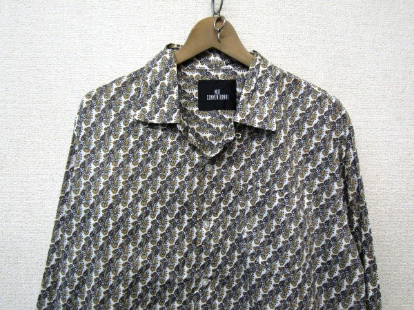 V1988：日本製 NOT CONVENTIONAL ノットコンベンショナル 長袖シャツ 柄シャツ ペイズリーシャツ 白 F オープンカラーシャツ:35の画像2