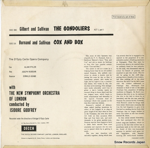 イシドール・ゴッドフリー the gondoliers (record 1)/cox and box SKL4138_画像2