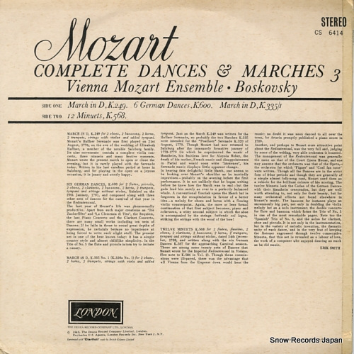 ウィリー・ボスコフスキー mozart; complete dances & marches volume 3 CS6414_画像2