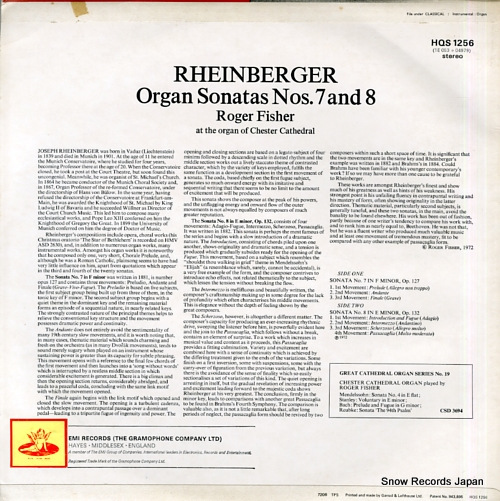 ロジャー・フィッシャー rheinberger; organ sonata no.7 & no.8 HQS1256_画像2