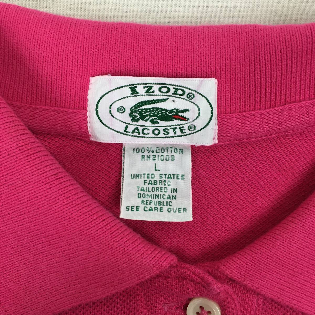 【80s 90s】IZOD LACOSTE アイゾッド ラコステ ポロシャツ 鹿の子 Lサイズ ピンク 半袖 シャツの画像4