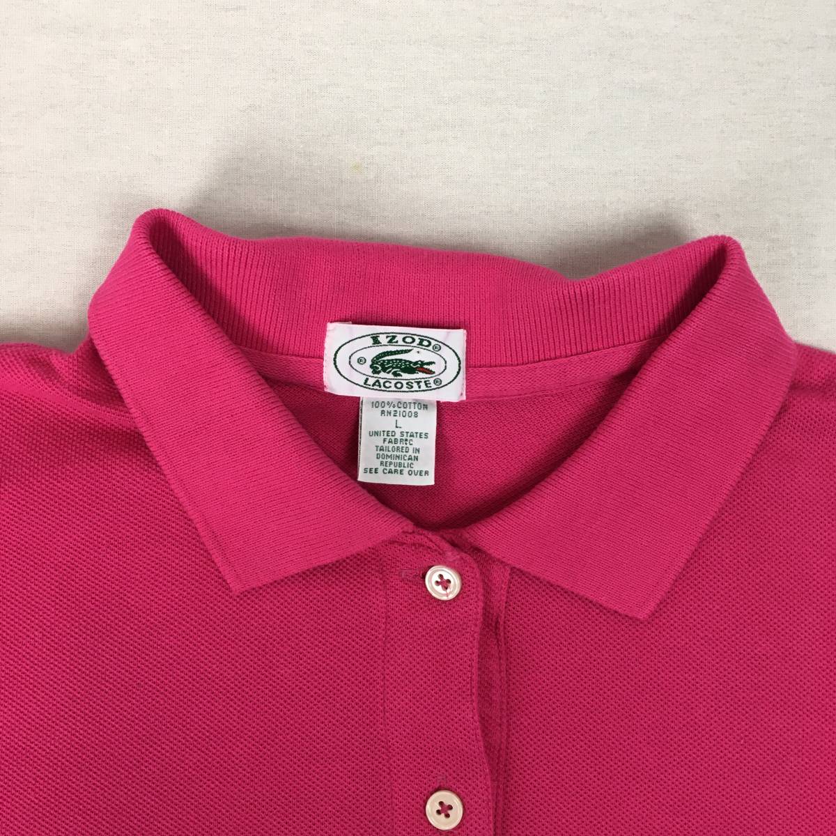 【80s 90s】IZOD LACOSTE アイゾッド ラコステ ポロシャツ 鹿の子 Lサイズ ピンク 半袖 シャツの画像2