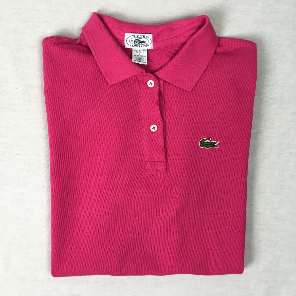 【80s 90s】IZOD LACOSTE アイゾッド ラコステ ポロシャツ 鹿の子 Lサイズ ピンク 半袖 シャツの画像8