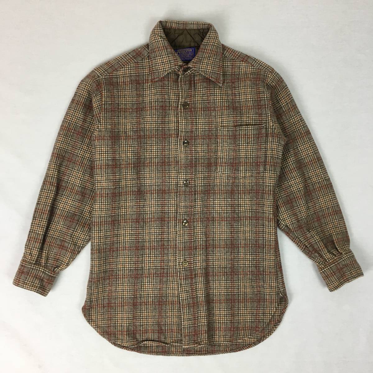 【70s】PENDLETON ペンドルトン 米国製 ウールシャツ Sサイズ ブラウン チェック柄 70年代 長袖 洗濯表示タグ_画像2