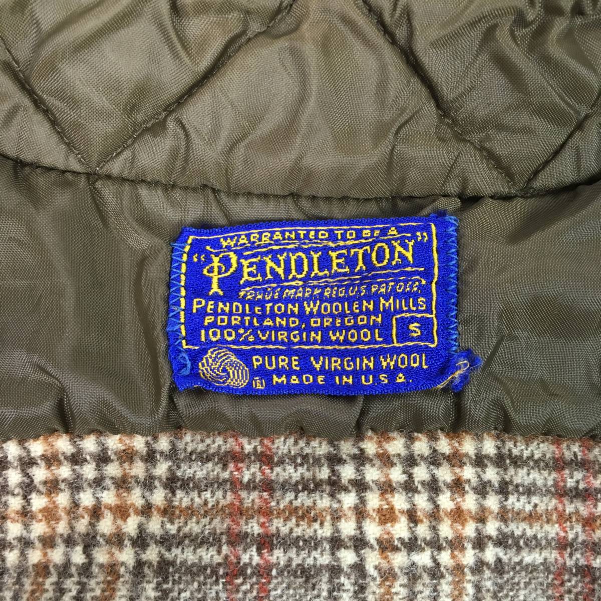 【70s】PENDLETON ペンドルトン 米国製 ウールシャツ Sサイズ ブラウン チェック柄 70年代 長袖 洗濯表示タグ_画像5