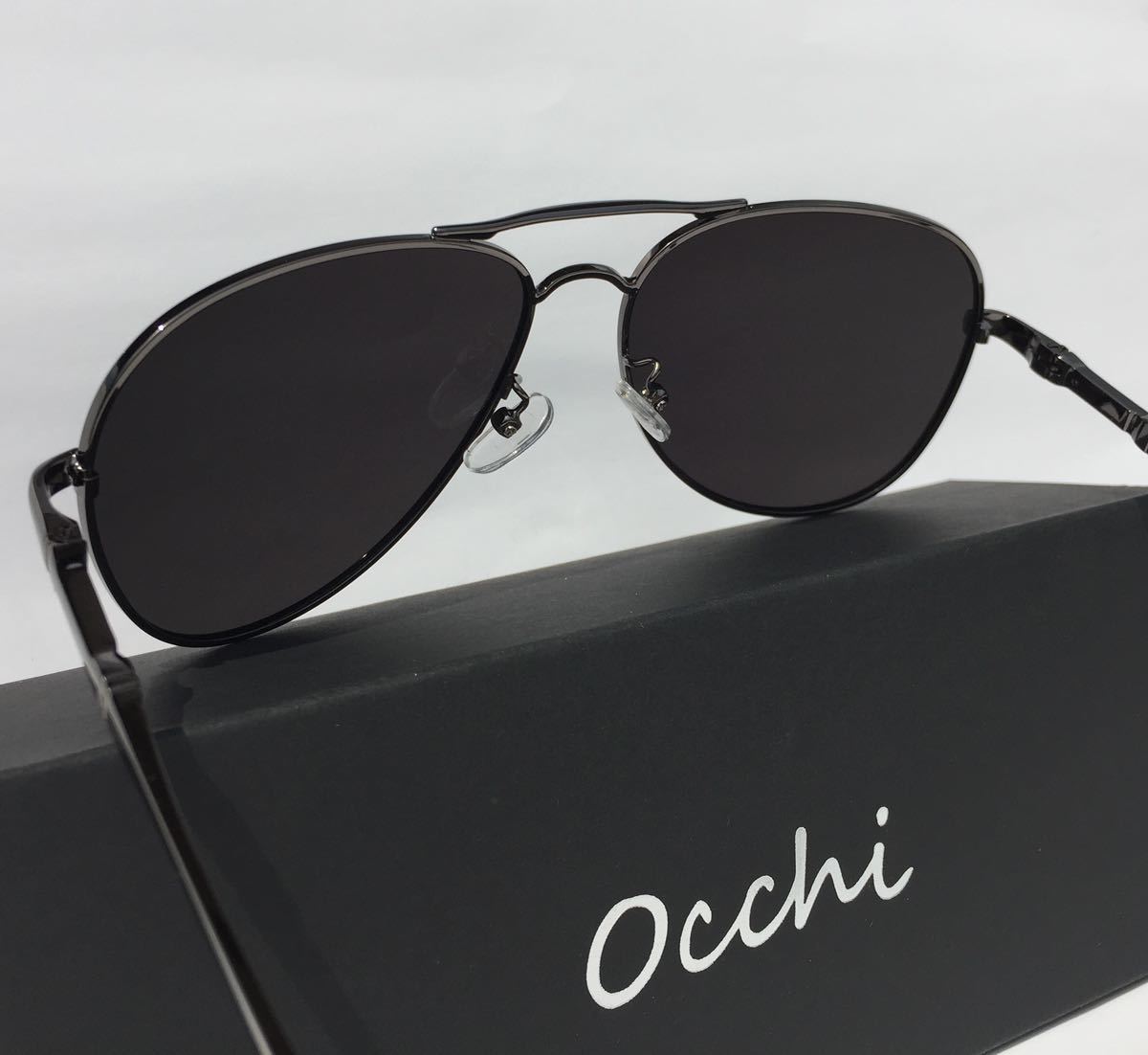 新品 OCCHI 偏光サングラス UV400 軽量 ティアドロップ型 ブラック