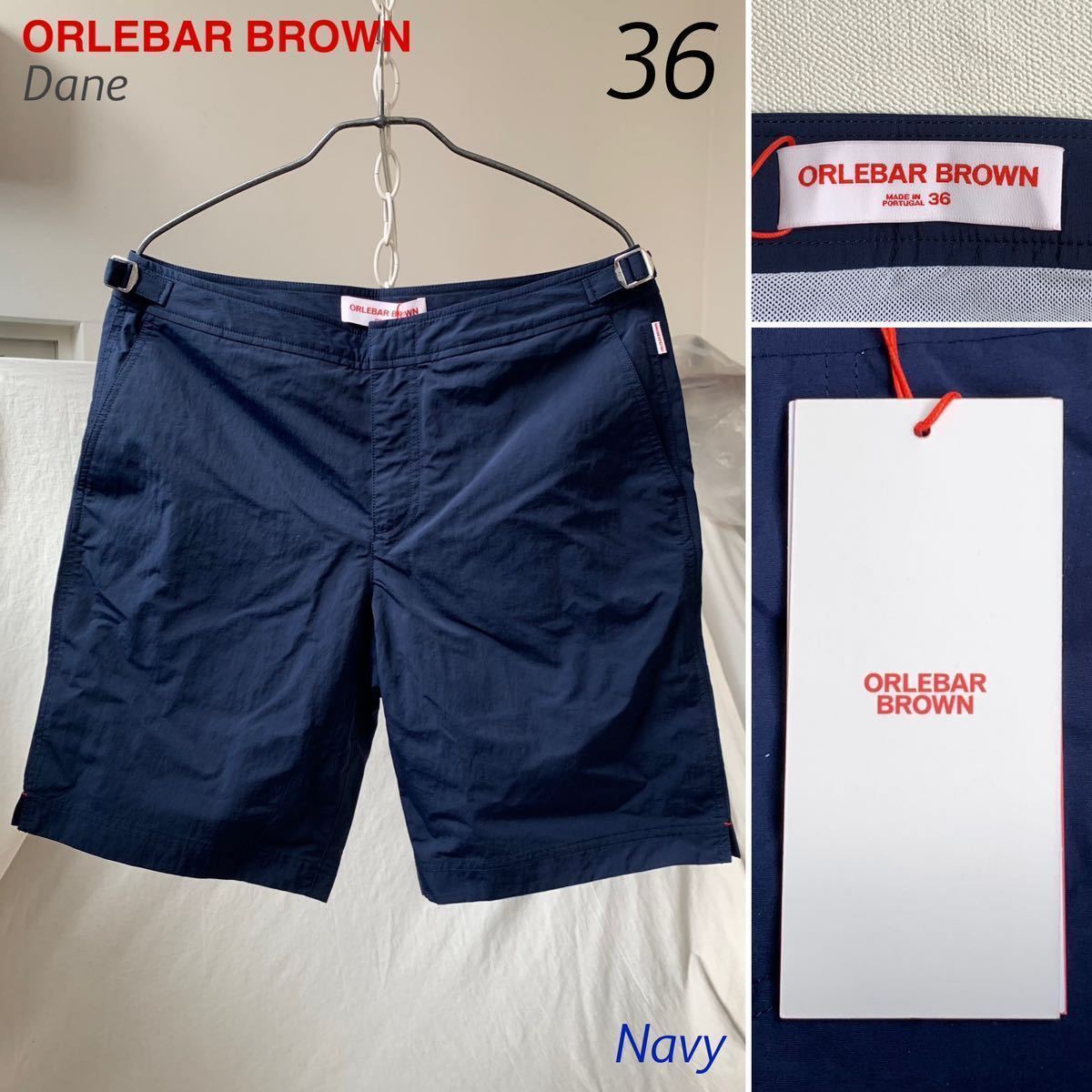 新品 ORLEBAR BROWN オールバー ブラウン Dane ロング丈 スイム パンツ36 水着 007 ショーツ ネイビー 収納袋付 ブルドッグのロングモデル