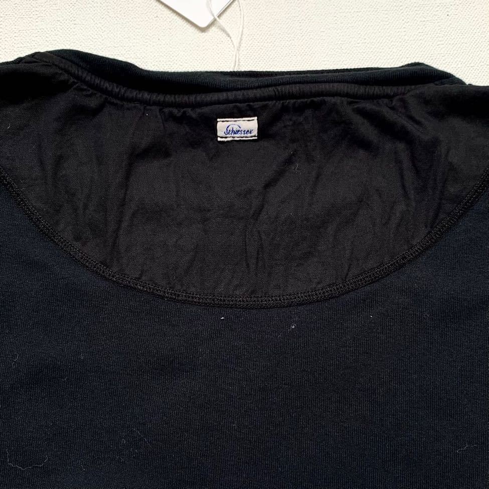 XXL 新品 Schiesser シーサー 定番 ヘンリーネック 半袖 Tシャツ KARL-HEINZ S/S 黒 ブラック 定1.32万 メンズ 8 カットソー 160095 リブ袖_画像6