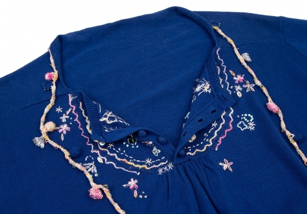  Sunao Kuwahara sunaokuwahara застежка с планкой вышивка дизайн вязаный свитер синий M [ женский ]