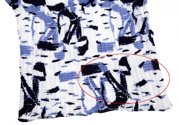 イッセイミヤケISSEY MIYAKE (T) ストレッチプリーツプリントTシャツ 白紺水色M 【レディース】_画像6
