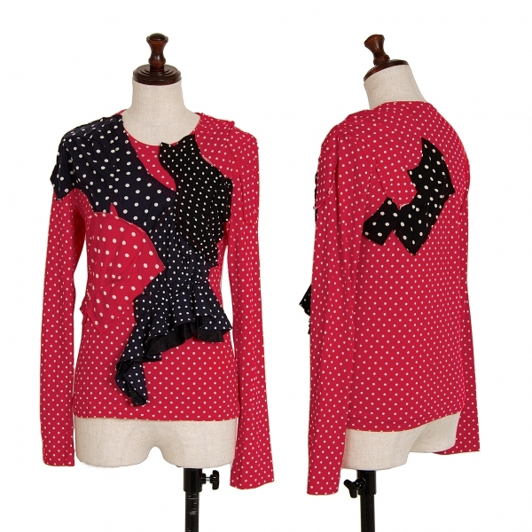 【上品】 コムデギャルソンCOMME des GARCONS ドットプリントパッチ貼り付けデザインカットソー 赤紺白XS 【レディース】 長袖カットソー 【上品】 コムデギャルソンCOMME des GARCONS ドットプリントパッチ貼り付けデザインカットソー 赤紺白XS 【レディース】 長袖カットソー