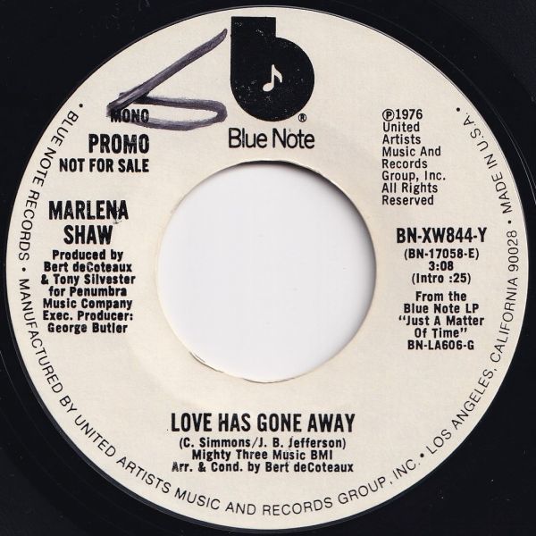 Marlena Shaw Love Has Gone Away (Mono) / (Stereo) Blue Note US BN-XW844-Y 202958 SOUL DISCO ソウル ディスコ レコード 7インチ 45_画像1