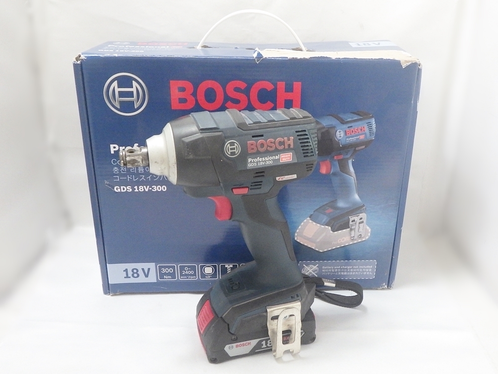 B23-1740 BOSCH ボッシュ GDS 18V-300 コードレスインパクトレンチ 電動工具 2.0Ah バッテリー/取扱説明書/箱付き 中古 動作確認済み