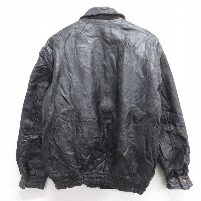 XL/古着 長袖 レザー ジャケット メンズ パッチワーク 黒 ブラック