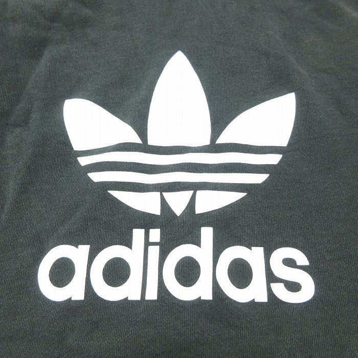 L/古着 アディダス adidas 長袖 スウェット パーカー メンズ ビッグロゴ リーフ トレフォイル 黒 ブラック 22sep09 中古 スエット トレ_画像3