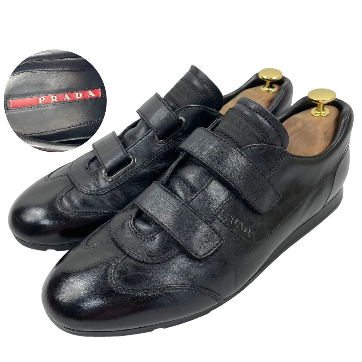 B2783【PRADA】美品 プラダスポーツ レザースニーカー ベルクロ ベルト