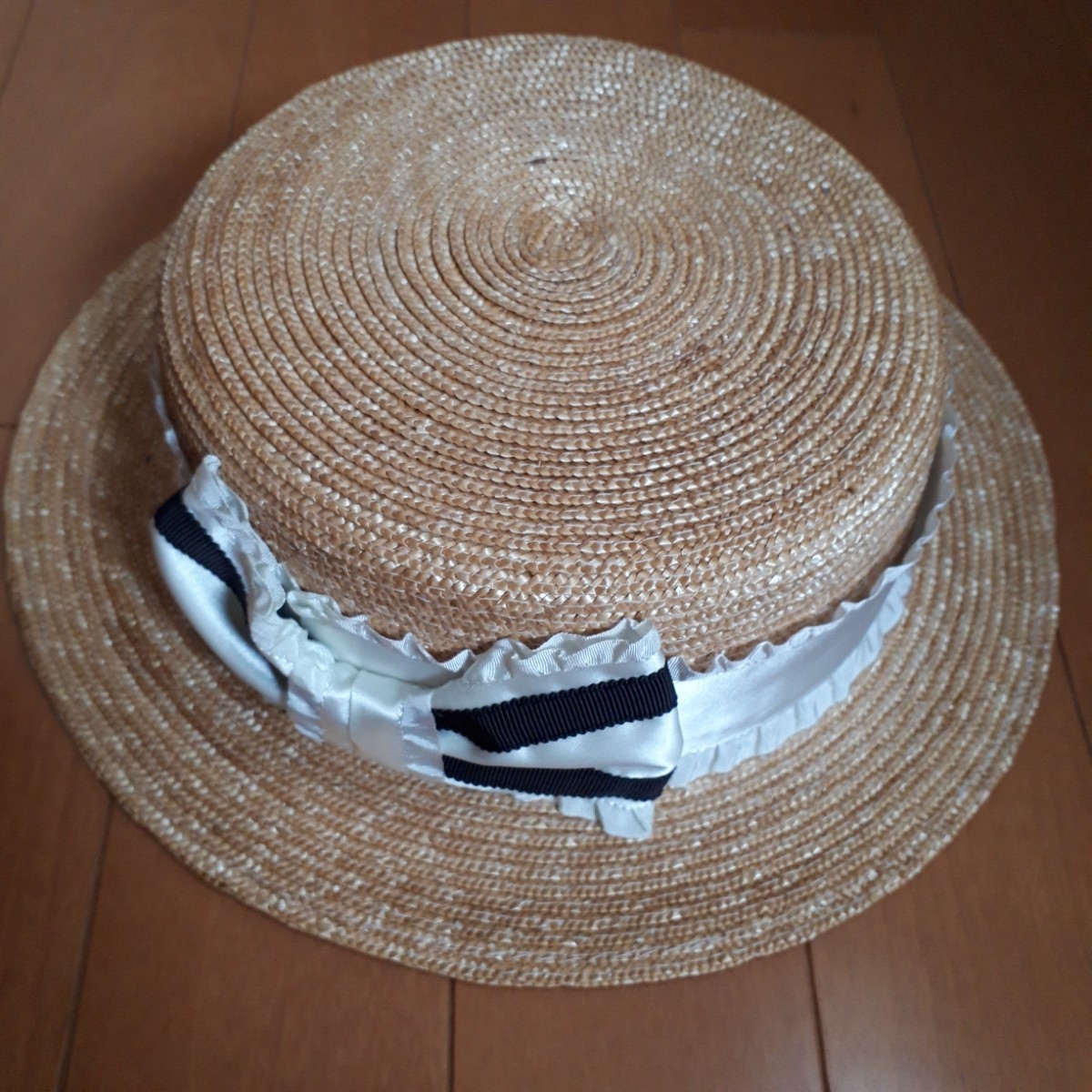 エミリーテンプルキュート麦藁帽子リボン白Emily Temple Cuteカンカン帽ストローハット麦わら帽子の画像1