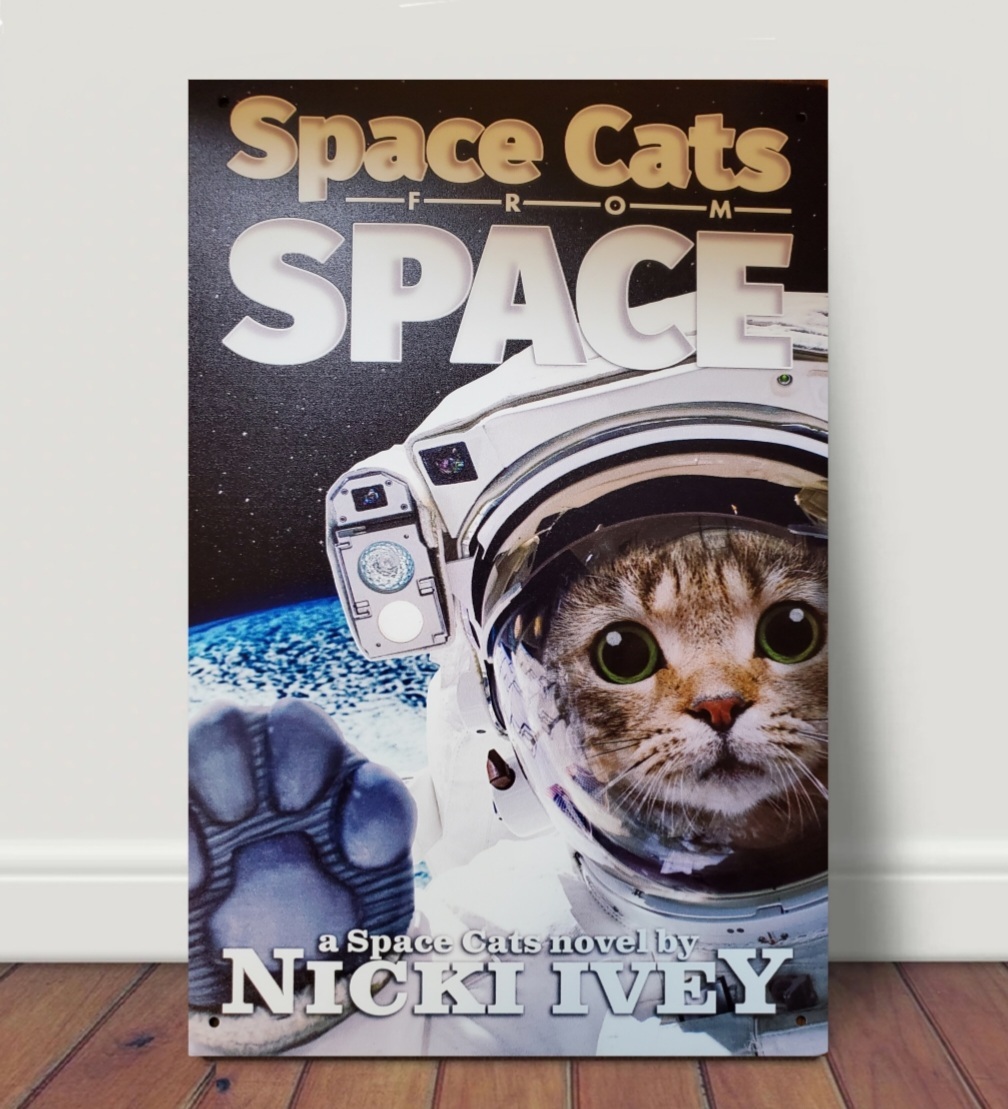 ブリキ看板　HANAKO　レトロ　猫の看板　T45　茶トラ　キジトラ　SPACE CAT　猫の宇宙士　ウェルカムボード_画像1