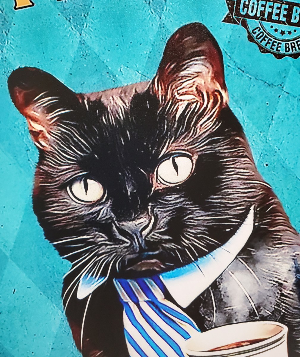 ブリキ看板　HANAKO　レトロ　猫カフェ　猫の看板　F　黒猫　ウェルカムボード_画像4