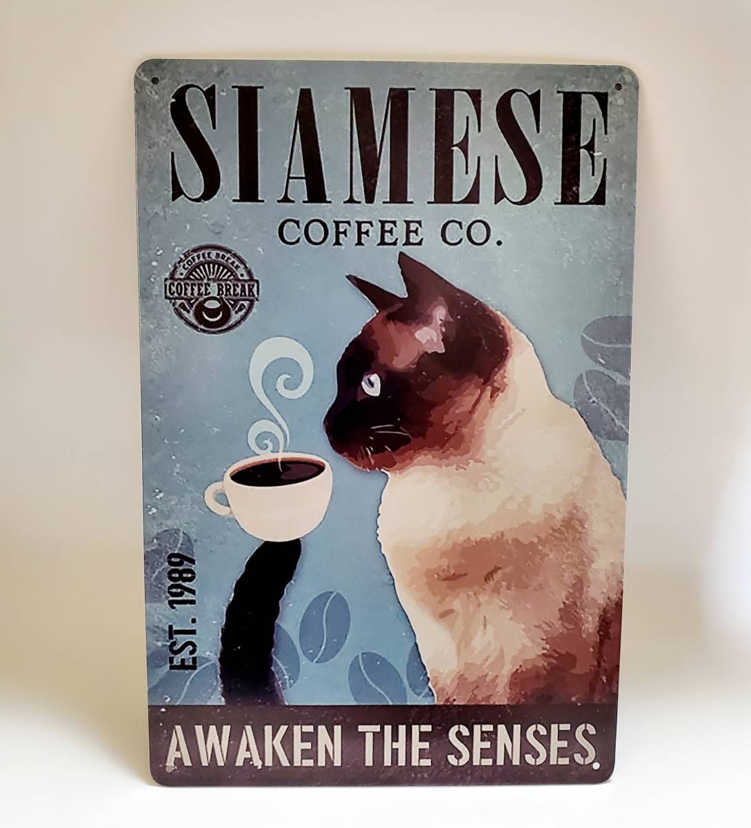 ブリキ看板　HANAKO　レトロ　猫カフェ　猫の看板　S1　シャム猫　コーヒー　ウェルカムボード_画像2