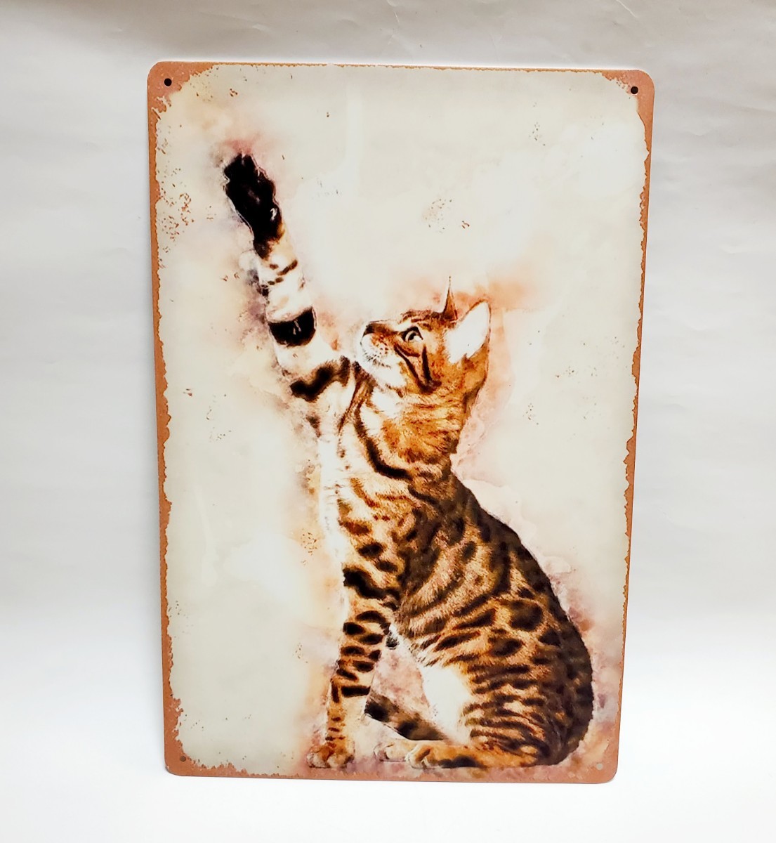 ブリキ看板 HANAKO レトロ 猫カフェ 猫の看板 W9 ベンガル キジトラ ウェルカムボード｜PayPayフリマ