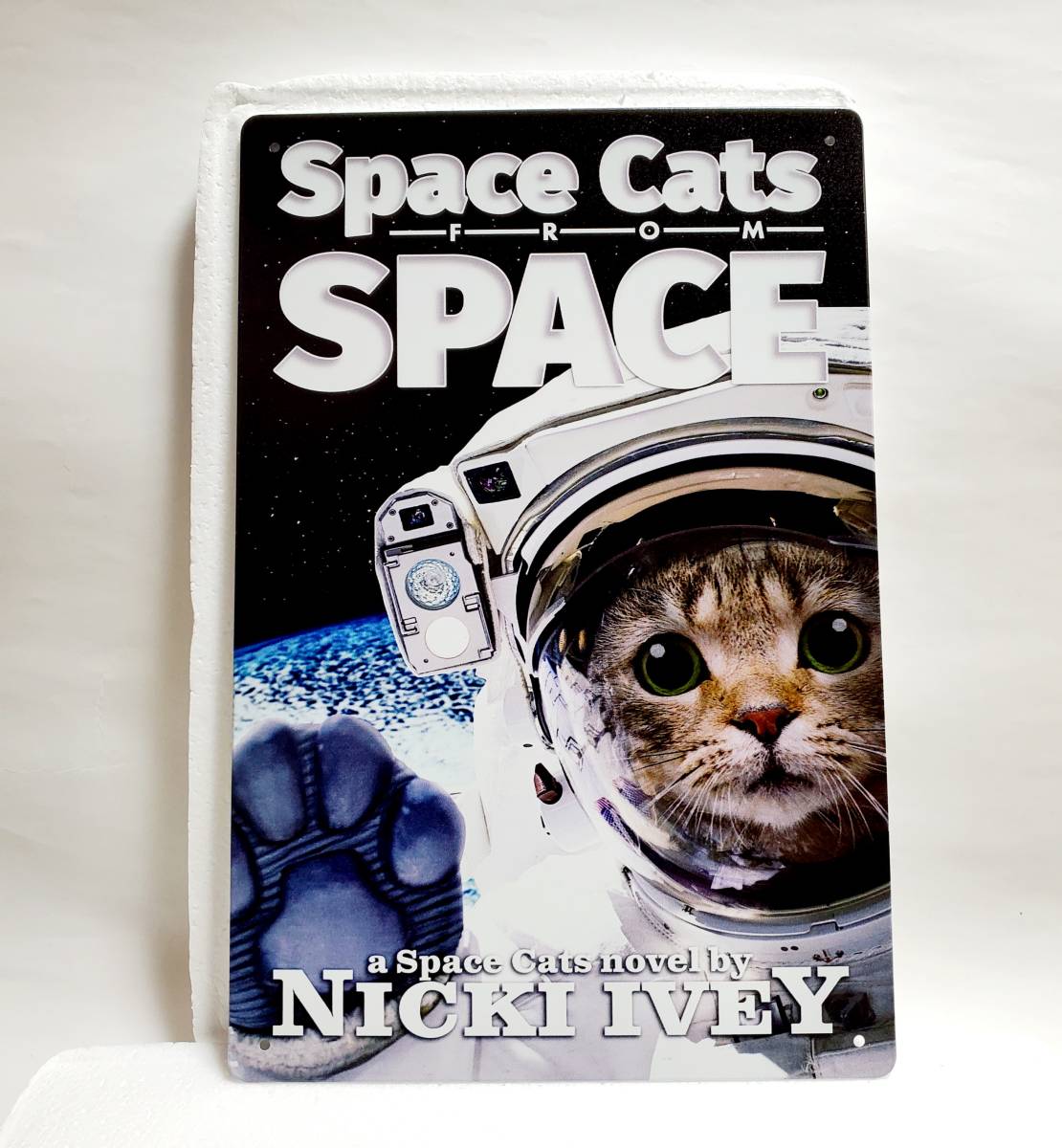 ブリキ看板　HANAKO　レトロ　猫の看板　T45　茶トラ　キジトラ　SPACE CAT　猫の宇宙士　ウェルカムボード_画像3