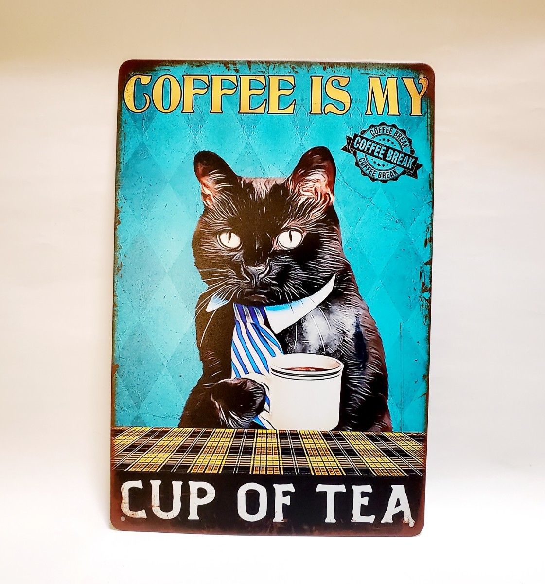 ブリキ看板　HANAKO　レトロ　猫カフェ　猫の看板　F　黒猫　ウェルカムボード