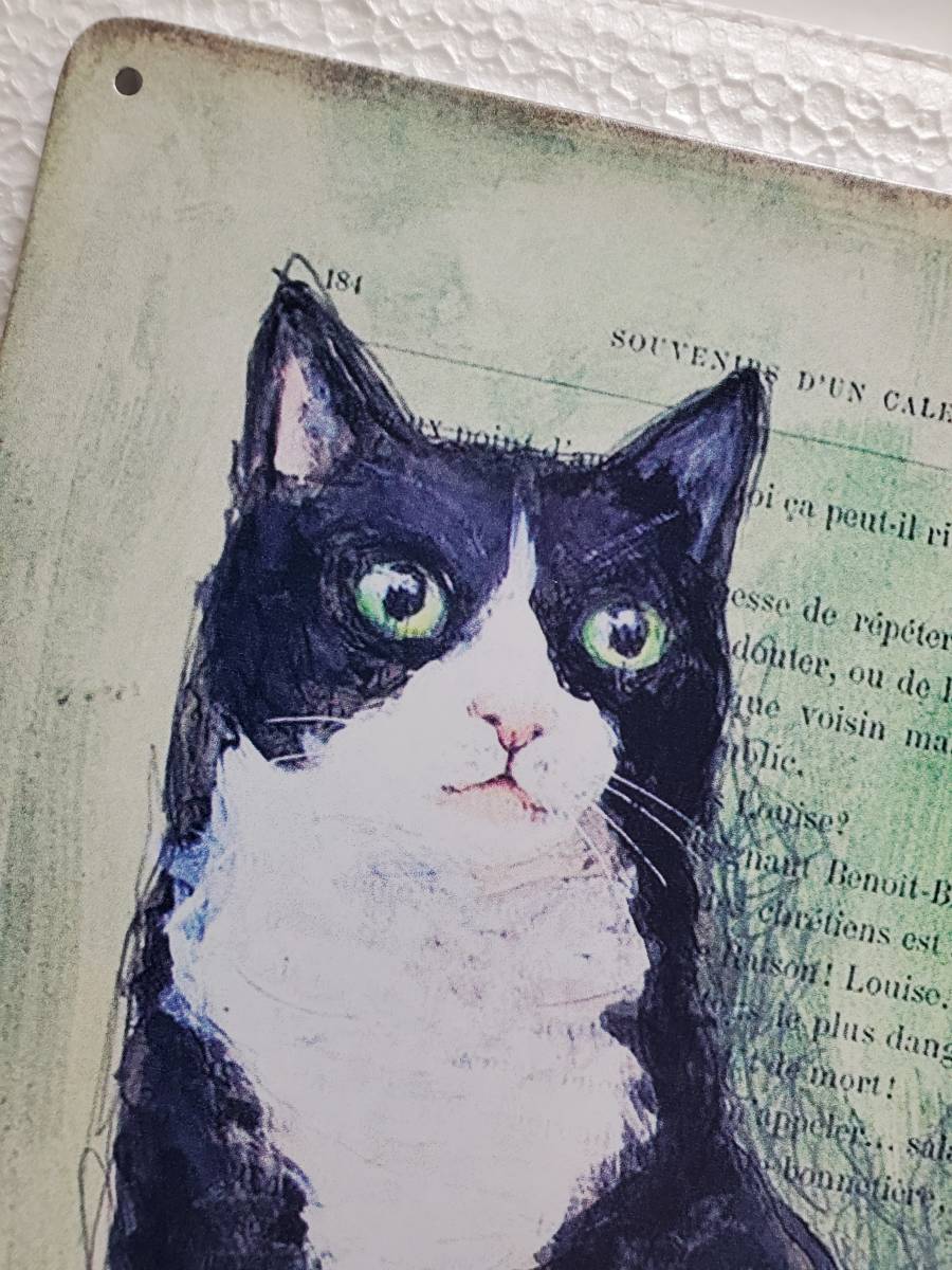 ブリキ看板　HANAKO　レトロ　猫の看板　R7　ハチワレ猫　ウェルカムボード　ペットショップ　肖像画_画像4