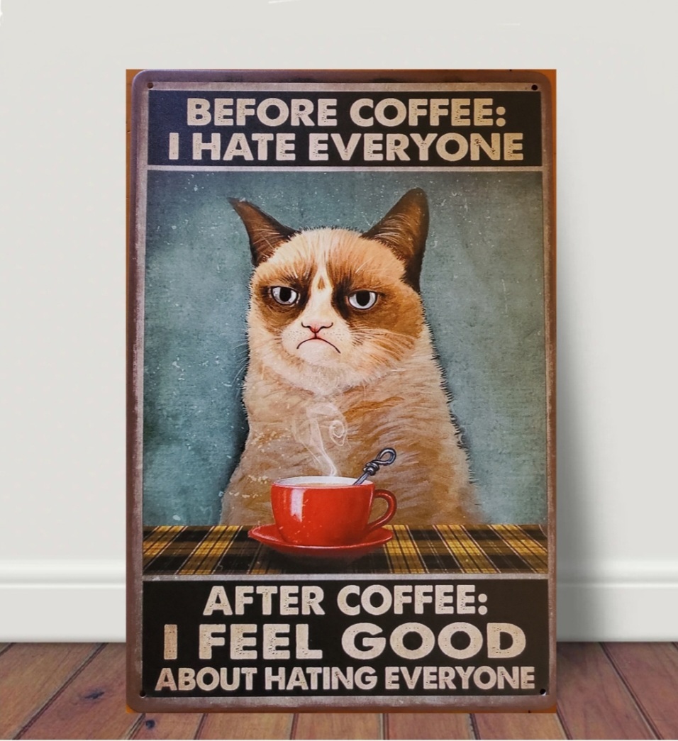 ブリキ看板　HANAKO　レトロ　猫カフェ　猫の看板　S8　シャム猫　コーヒー　ウェルカムボード_画像1