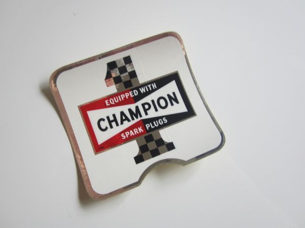 CHAMPION 1 スパークプラグ チェッカーフラッグ チャンピオン 旧車 ステッカー/当時物 自動車 バイク デカール S47_画像1