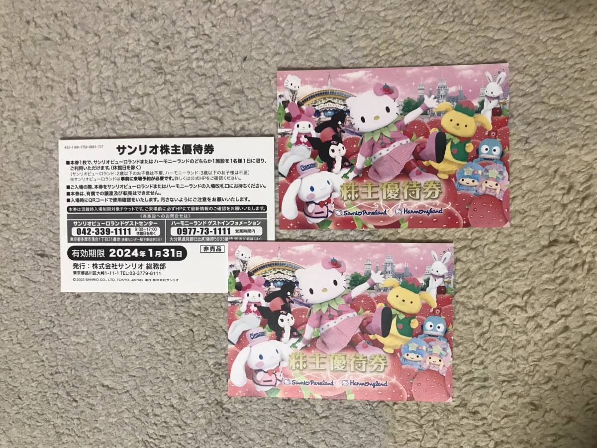 サンリオピューロランドとハーモニーランド共通優待券3枚(有効期限