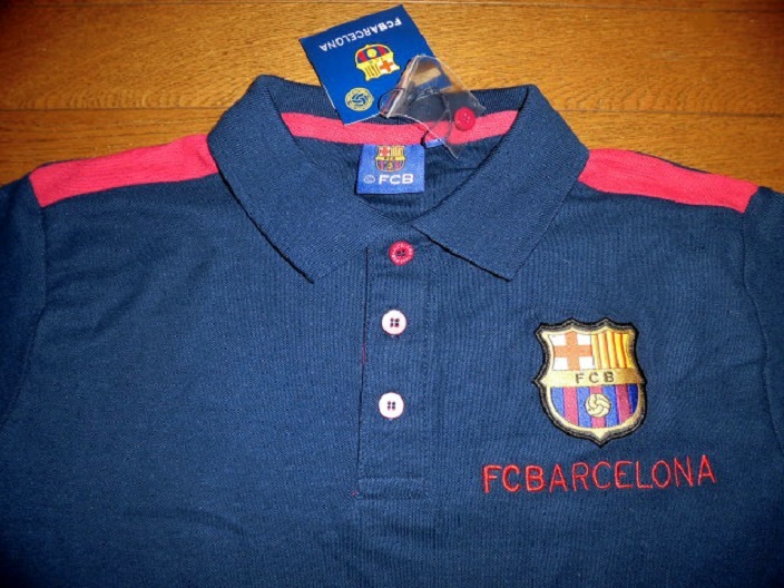 FCBARCELONA FCバルセロナ HOLIPROM POLO 半袖 ポロシャツ FCB オフィシャル品 刺繍ロゴ NVY-BUG S 紙タグ付 未使用品_画像3