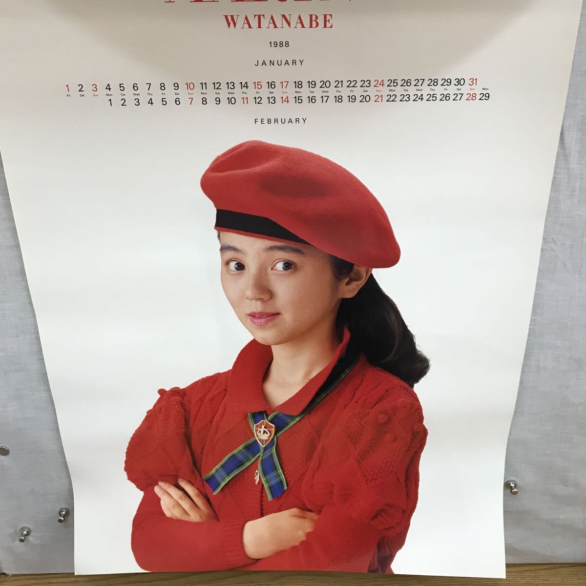 K362 Watanabe лен ..1988 календарь / примерно, длина 73.5× ширина 51cm/ загрязнения есть 