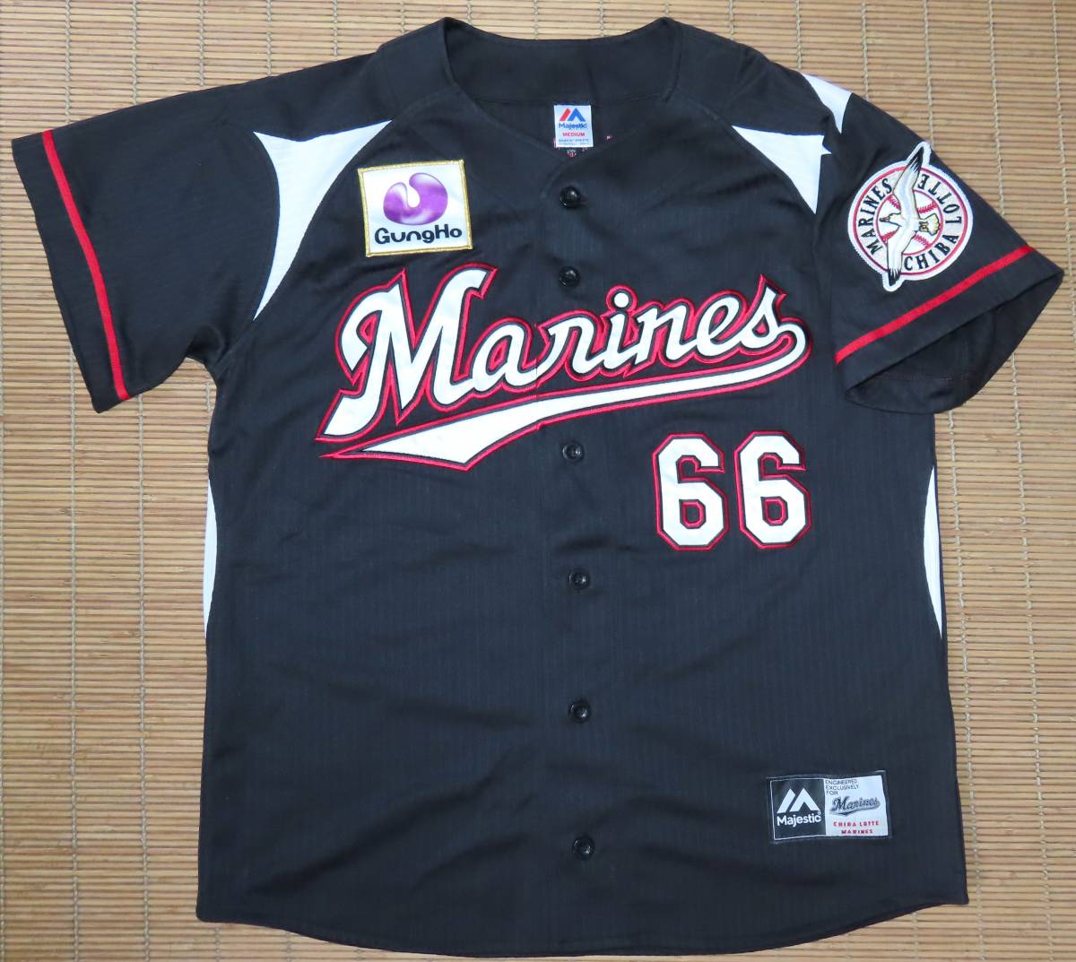 正規品 NPB ガンホパッチ 千葉ロッテ・マリーンズ#66 岡田 幸文(作新学院高校/東北楽天)ビジター用 黒/ブラック ユニフォーム 佐々木朗希の画像4