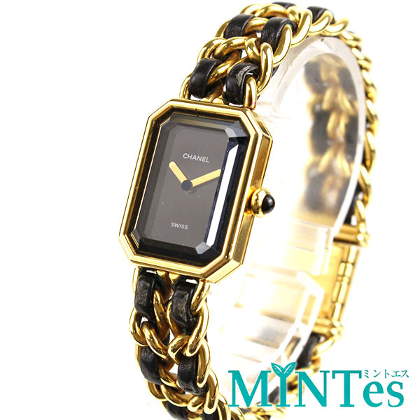 Chanel シャネル プルミエール L レディース腕時計 クォーツ ブラック×ゴールド レディース 女性 アナログ ゴージャス チェーン ブラック