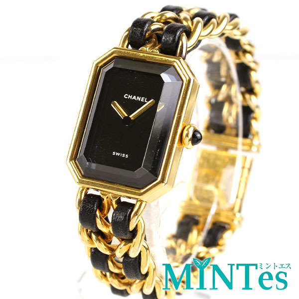 Chanel シャネル プルミエール M レディース腕時計 クォーツ H0001 ブラック×ゴールド 黒 レディース 女性 ドレスウォッチ チェーン 高級