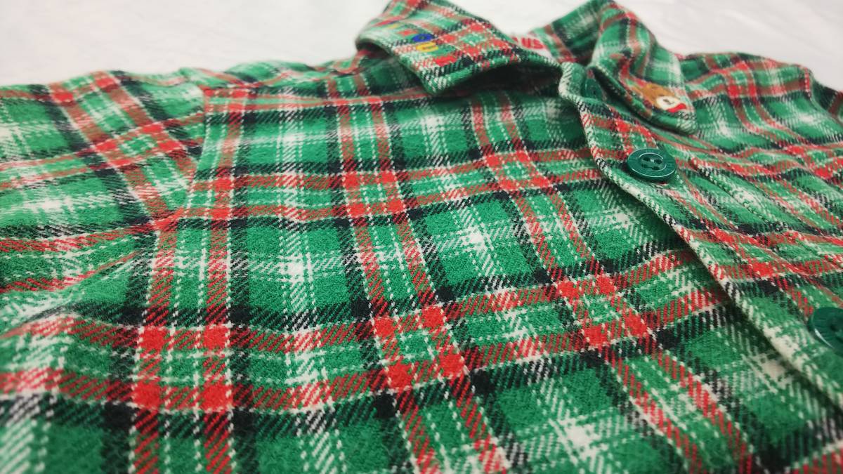 * сделано в Японии! Miki House фланель рубашка детская одежда размер 80.mikihouse толстый вышивка фланель зеленый в клетку ребенок #814