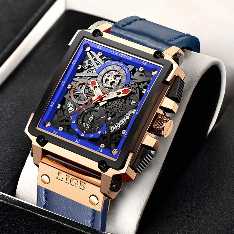 新品未使用 日本未入荷 LlGE高級メンズ腕時計 クロノグラフ 革 青 ステューシー エクストララージ ナイキ タグホイヤーファンに人気 防水