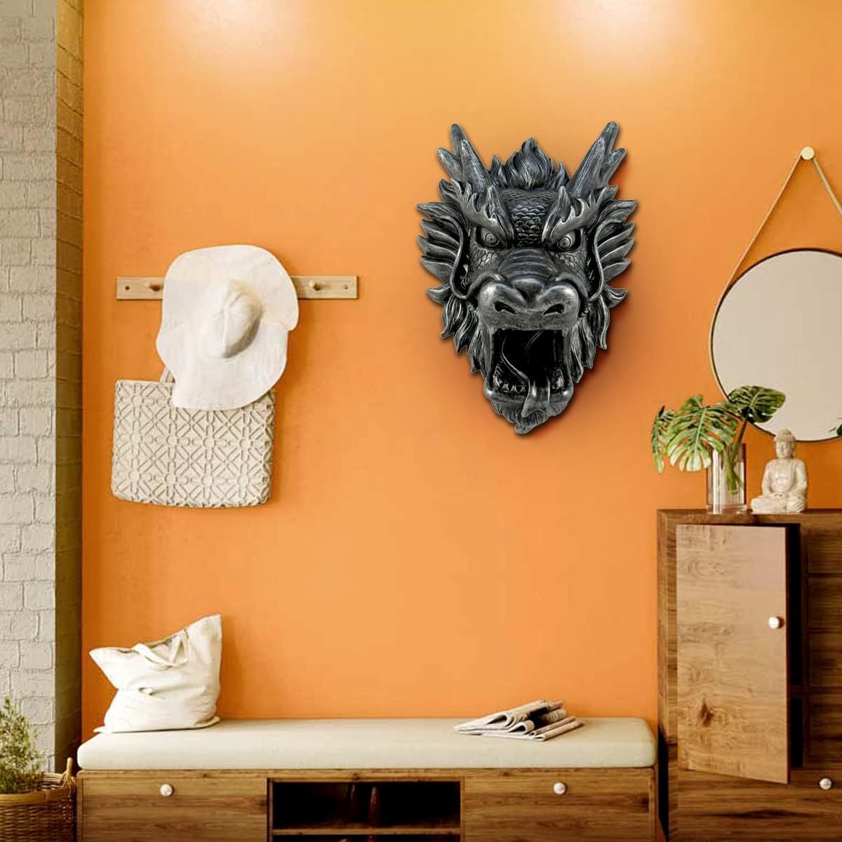金属風大型ドラゴン頭部彫像 中国ドラゴンの壁アート装飾 アクセント壁掛け 寝室 中華レストラン カフェ パブ 贈り物 輸入品_画像8