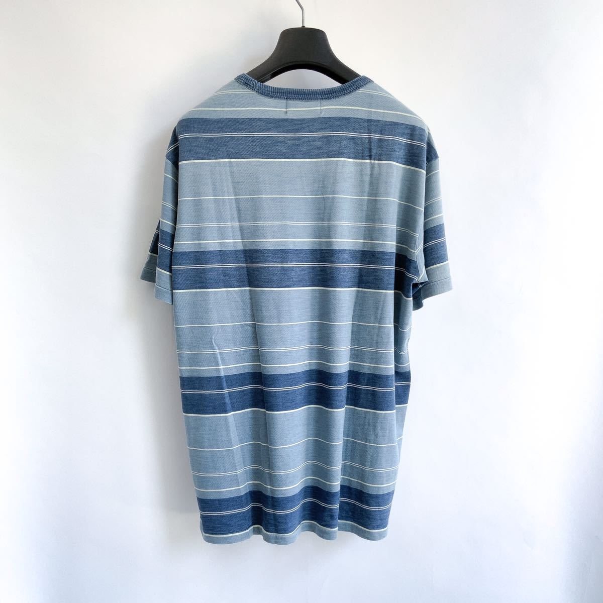23SS 新品 DOUBLE RL RRLダブルアールエル ラルフローレン インディゴ ストライプド ジャージー Tシャツ 半袖 ボーダー 藍染 XLサイズ