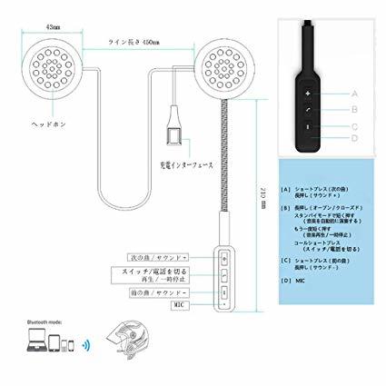 新品 バイク用 ヘッドフォンブルートゥース 日本語説明書付き ハンズフリー iPhone スマホ 電話 通話 ツーリング ヘッドセット Bluetooth_画像6