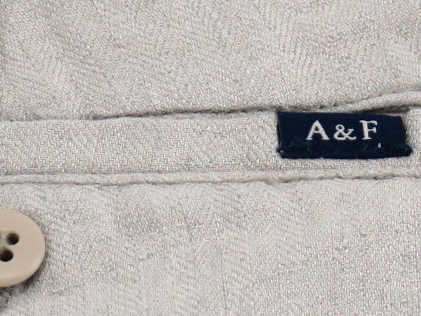 新品本物 アバクロ Abercrombie & Fitch ビンテージ加工 麻ショートパンツ ショーツ ヘリンボーン織柄 サンド 281 / W32の画像4