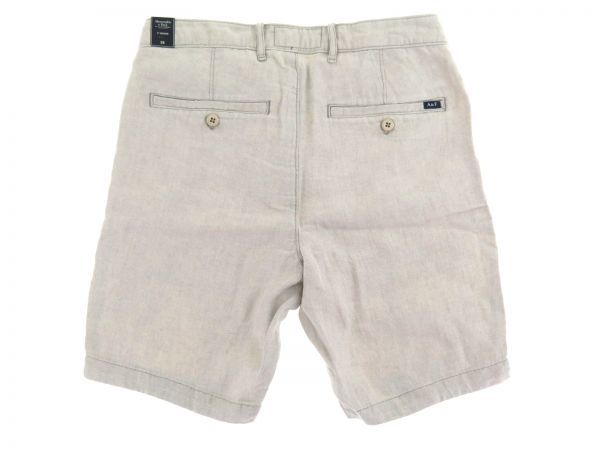 新品本物 アバクロ Abercrombie & Fitch ビンテージ加工 麻ショートパンツ ショーツ ヘリンボーン織柄 サンド 281 / W28_画像3