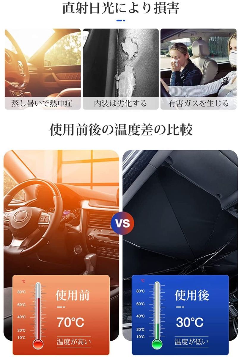 車用サンシェード 折り畳み式 傘型 車用パラソル フロントシェード フロントガラス 遮光 遮熱 暑さ対策車用 収納ポーチ付き