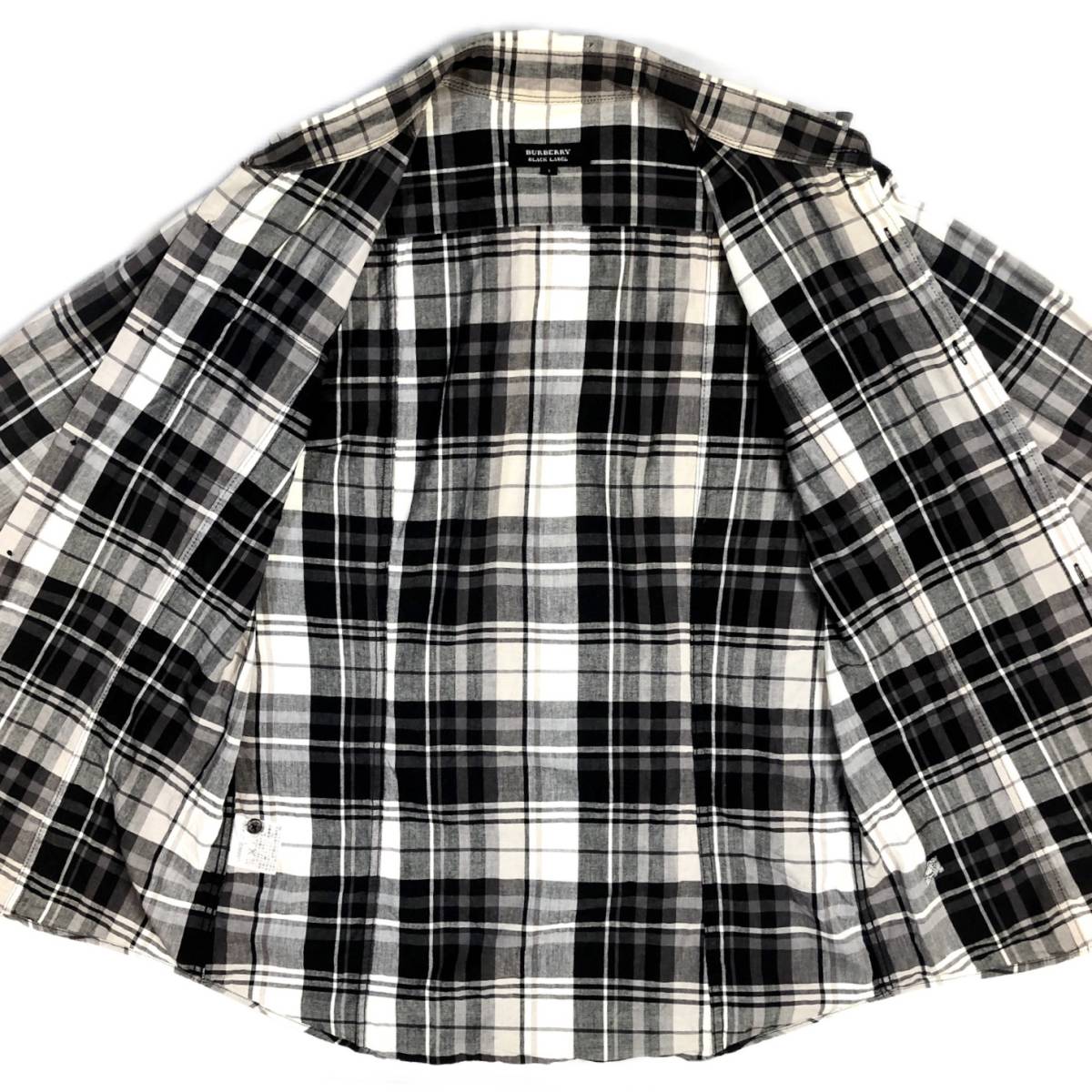 ★BURBERRY BLACKLABEL★サイズ1 バーバリーブラックレーベル 長袖 メンズ モノクロ チェック柄 トップス シャツ Yシャツ Y083